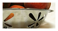 Stainless Steel Bread Bowl close-up with peaches
